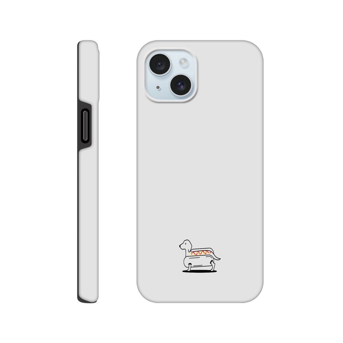 Dackel iPhone Handyhülle "Hot-Dog" - Motiv unten - iPhone 15 Plus