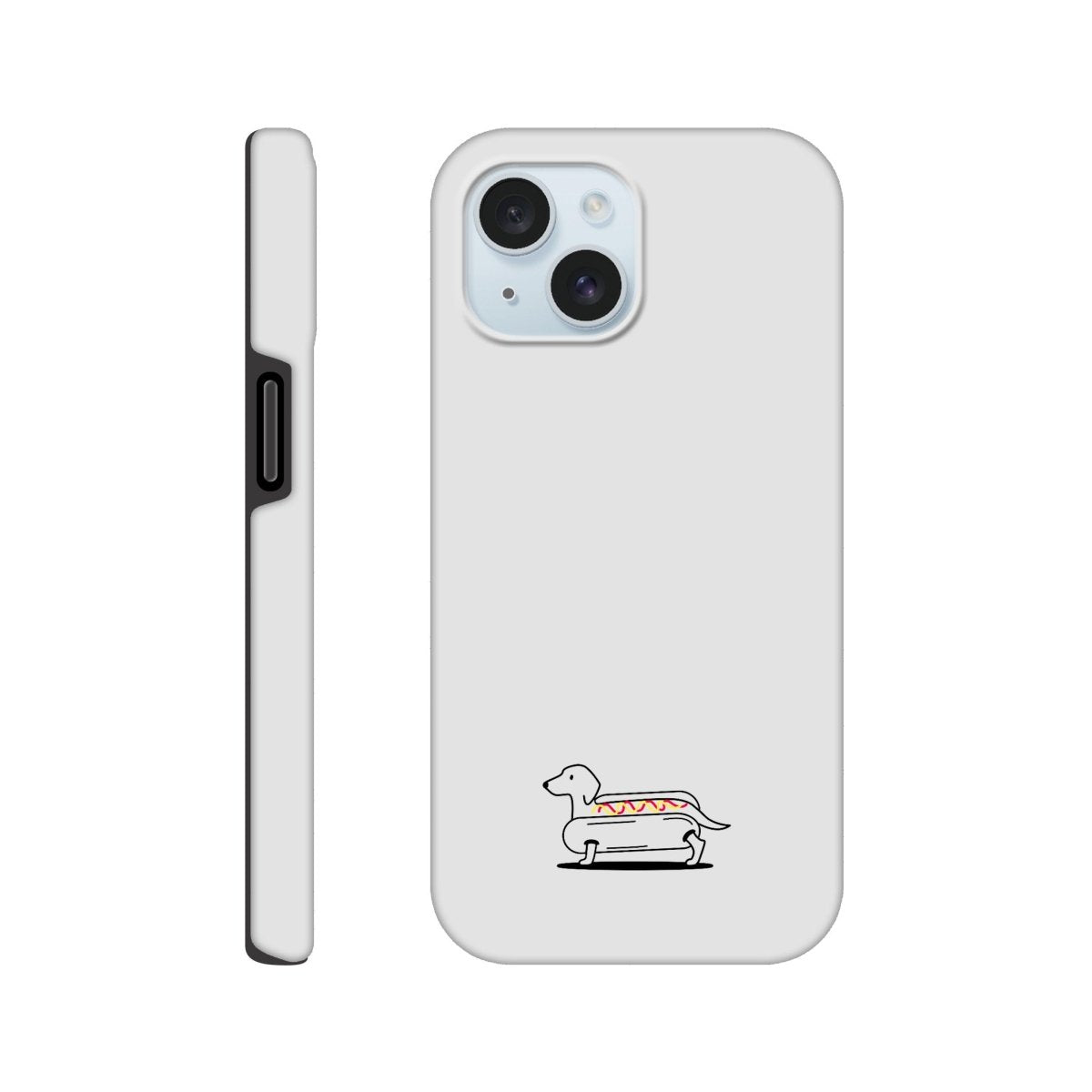 Dackel iPhone Handyhülle "Hot-Dog" - Motiv unten - iPhone 15