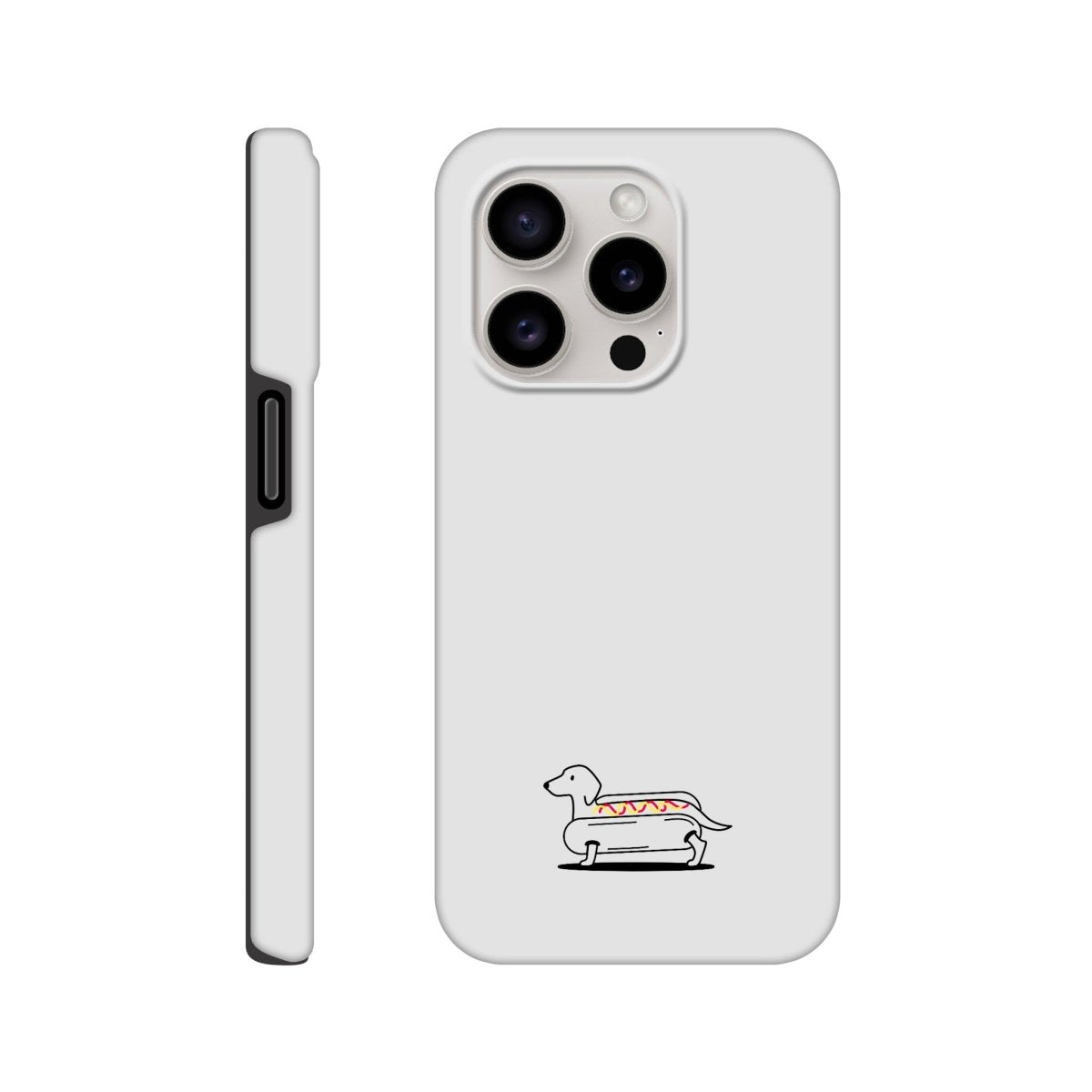 Dackel iPhone Handyhülle "Hot-Dog" - Motiv unten - iPhone 15 Pro