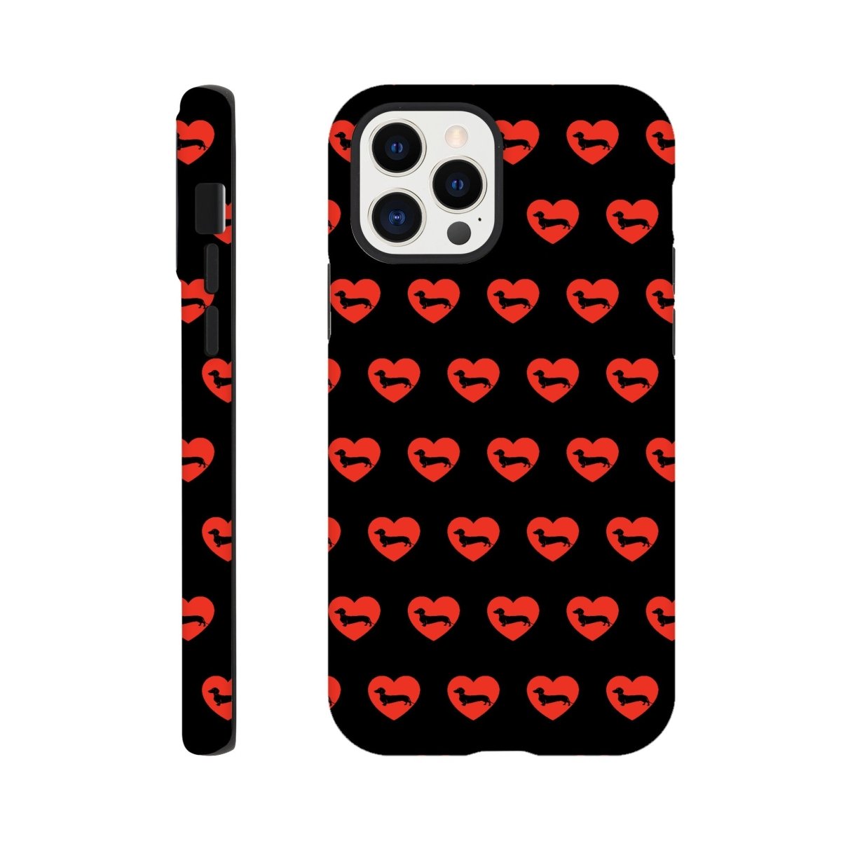Dackel iPhone Handyhülle "Pablo Love" - Motiv Muster schwarz - iPhone 12 Pro