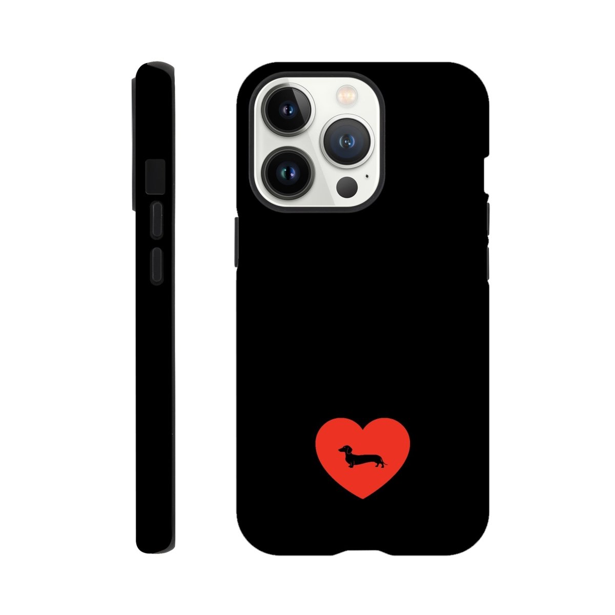 Dackel iPhone Handyhülle "Pablo Love" - Motiv schwarz unten - iPhone 13 Pro
