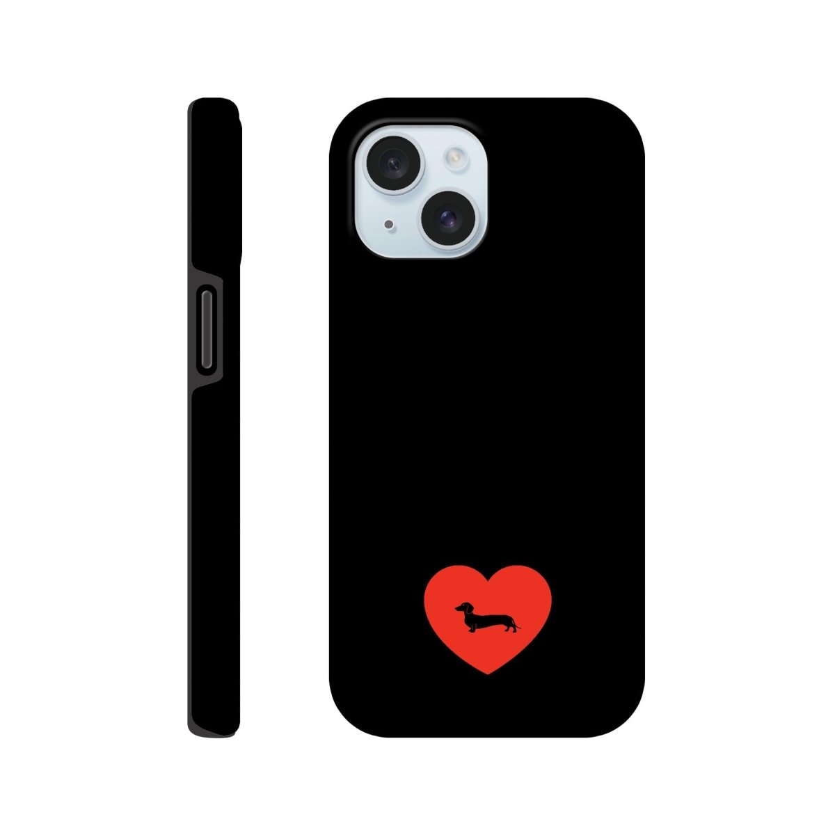 Dackel iPhone Handyhülle "Pablo Love" - Motiv schwarz unten - iPhone 15