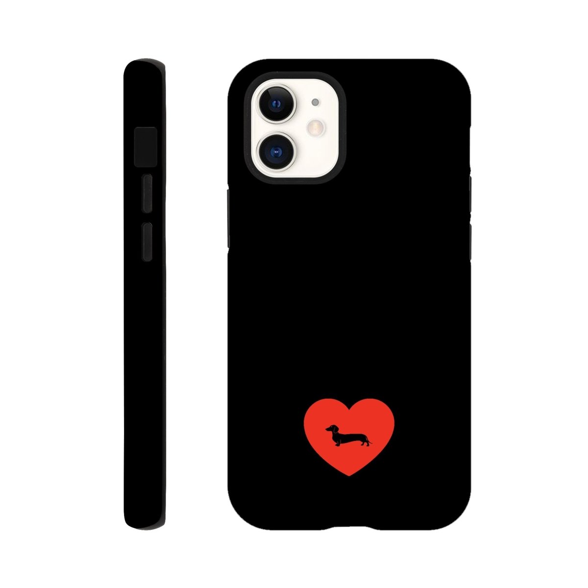 Dackel iPhone Handyhülle "Pablo Love" - Motiv schwarz unten - iPhone 12 Mini