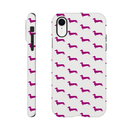 Dackel iPhone Handyhülle "Pablo" - Motiv Muster lila - iPhone XR