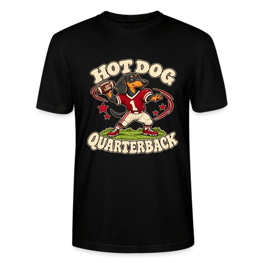 Dackel T-Shirt „Hot Dog Quarterback“ – Unisex - Schwarz