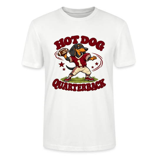 Dackel T-Shirt „Hot Dog Quarterback“ – Unisex - Weiß