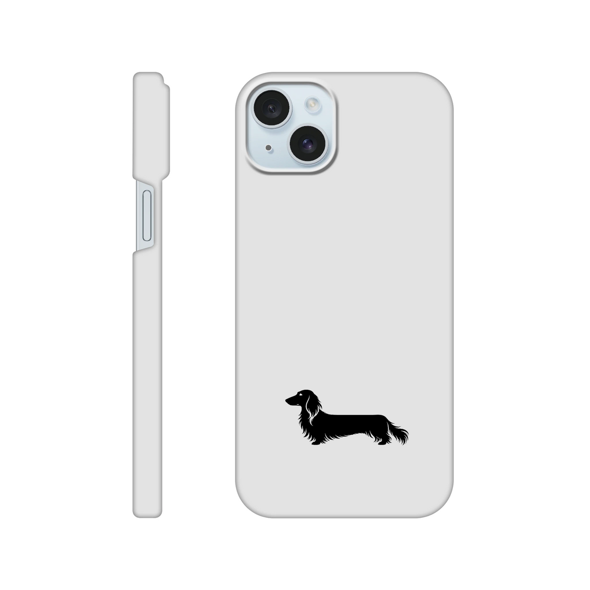 Langhaardackel iPhone Handyhülle „Finn“ - iPhone 15 Plus Weiß
