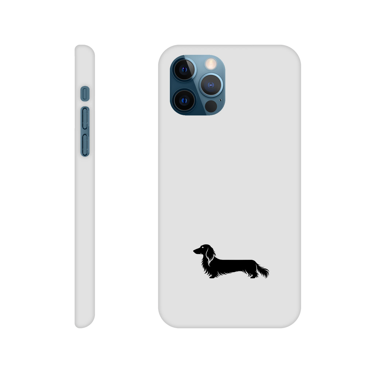 Langhaardackel iPhone Handyhülle „Finn“ - iPhone 12 Weiß
