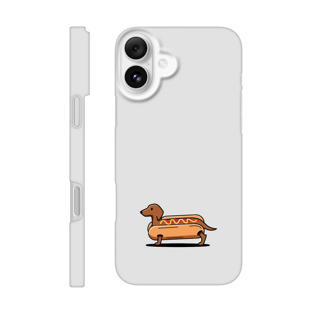 Dackel iPhone Handyhülle „Hot Dog“ - iPhone 16 Plus Weiß