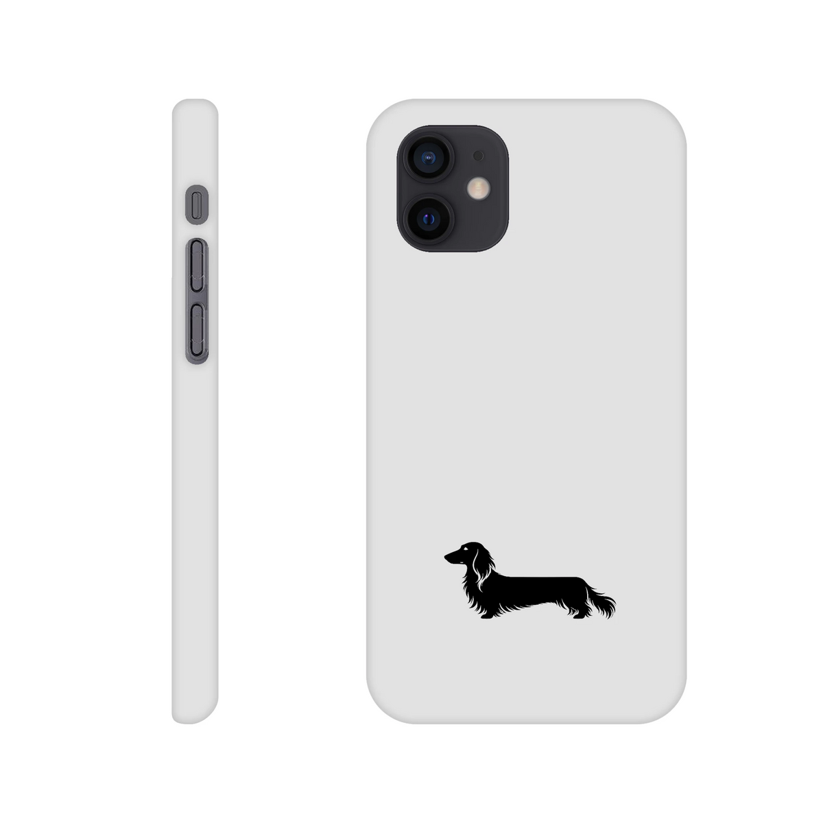 Langhaardackel iPhone Handyhülle „Finn“ - iPhone 12 Mini Weiß