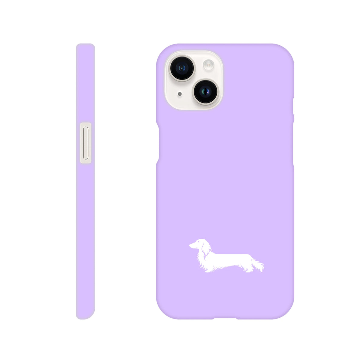 Langhaardackel iPhone Handyhülle „Finn“ - iPhone 14 Flieder
