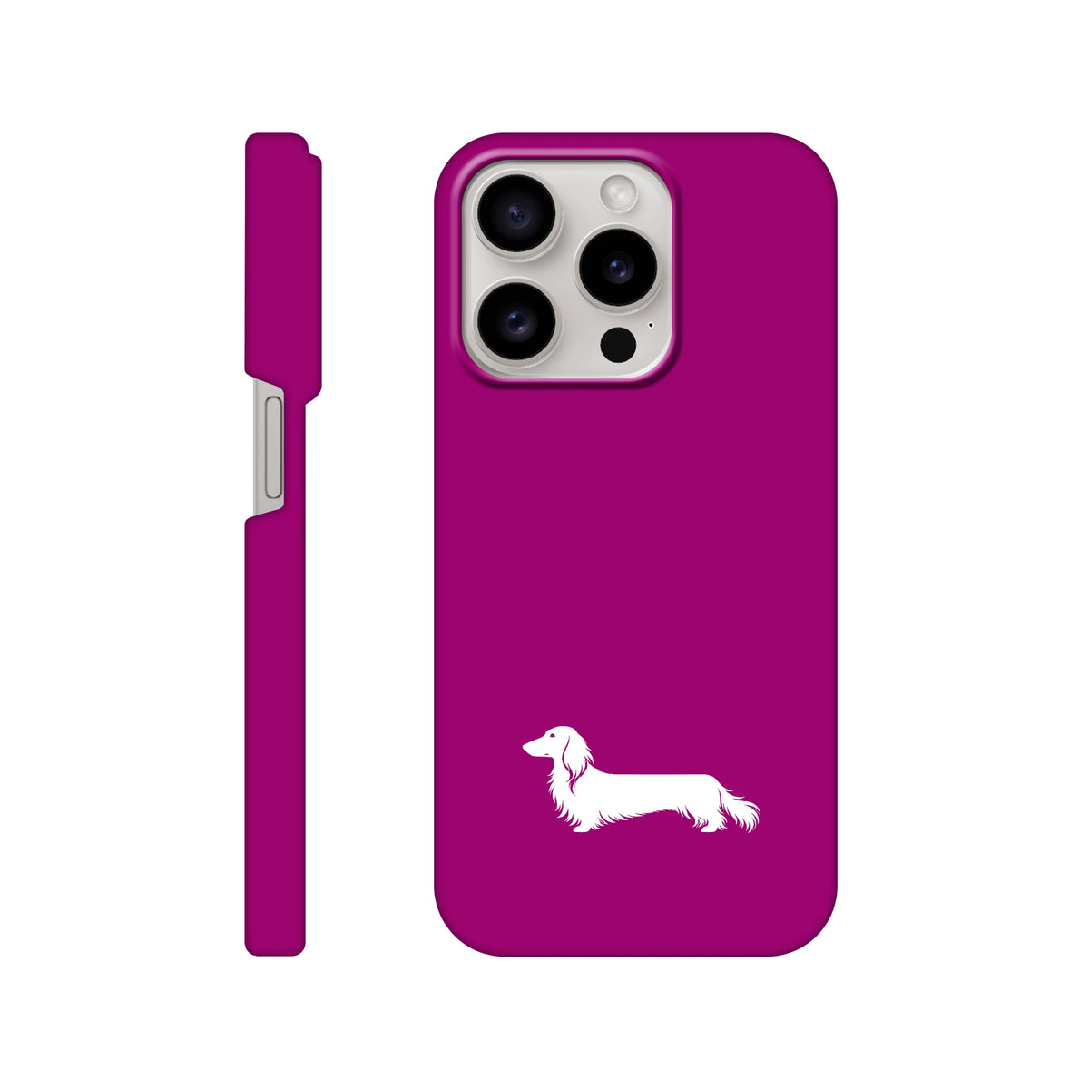 Langhaardackel iPhone Handyhülle „Finn“ - iPhone 15 Pro Lila