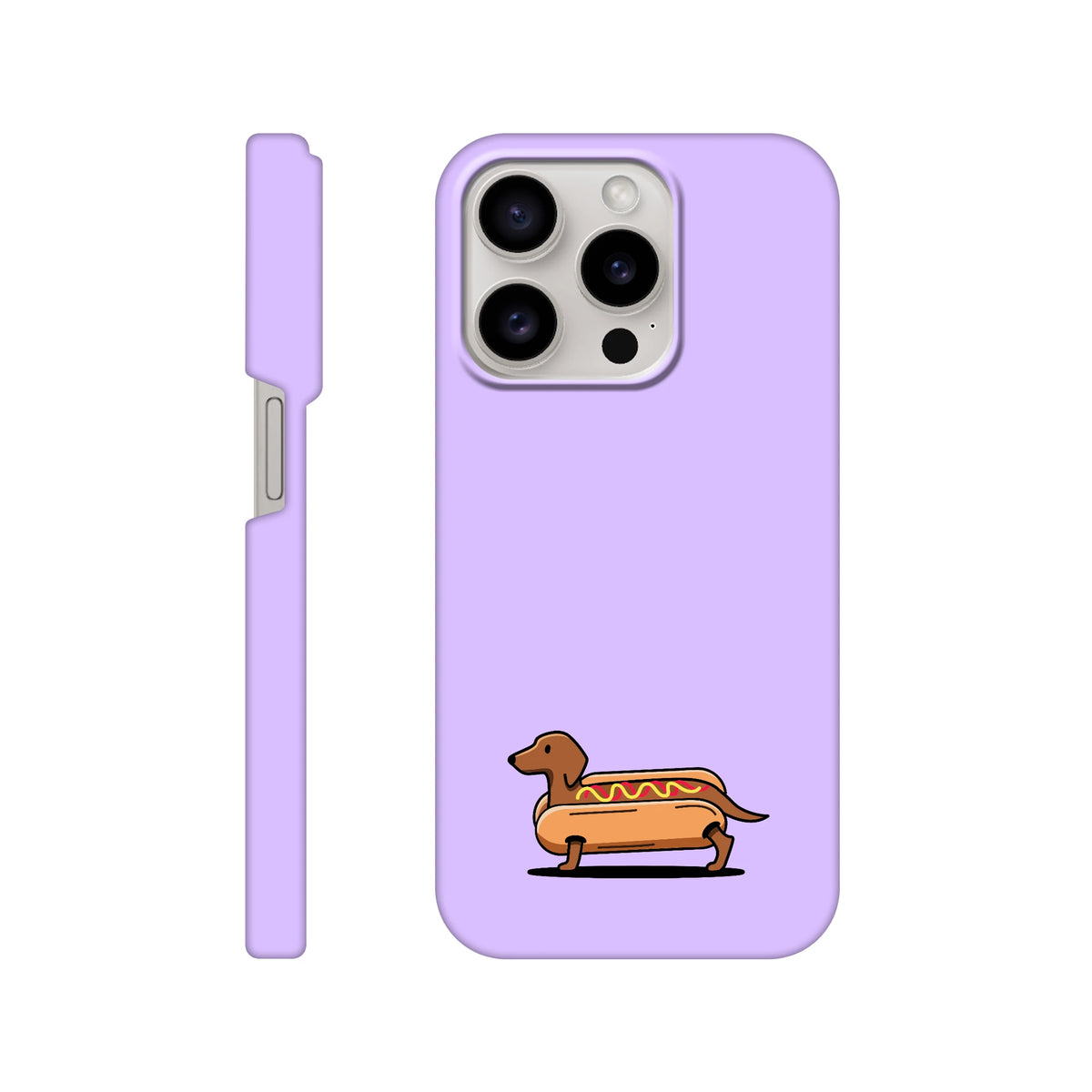 Dackel iPhone Handyhülle „Hot Dog“ - iPhone 15 Pro Flieder