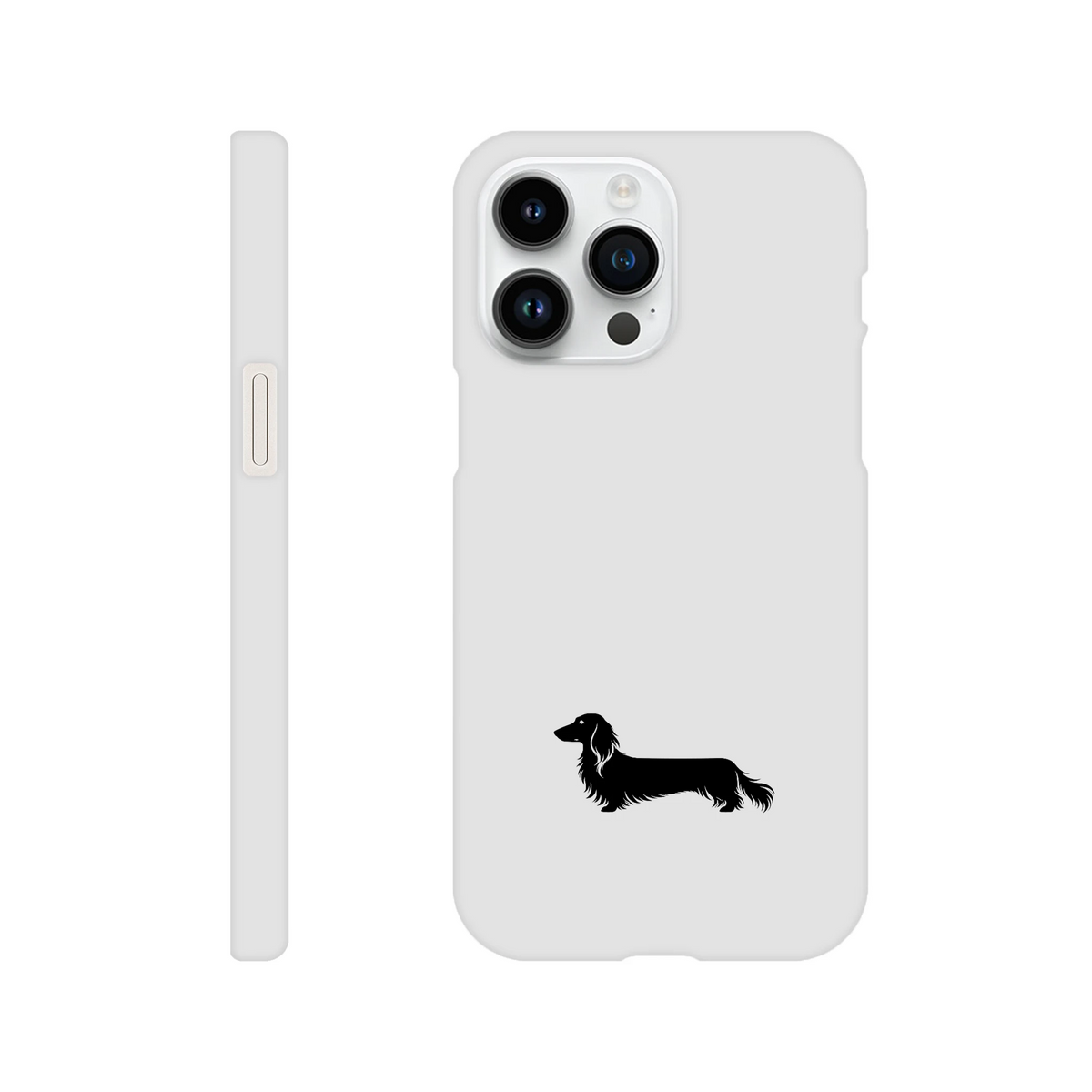 Langhaardackel iPhone Handyhülle „Finn“ - iPhone 14 Pro Max Weiß