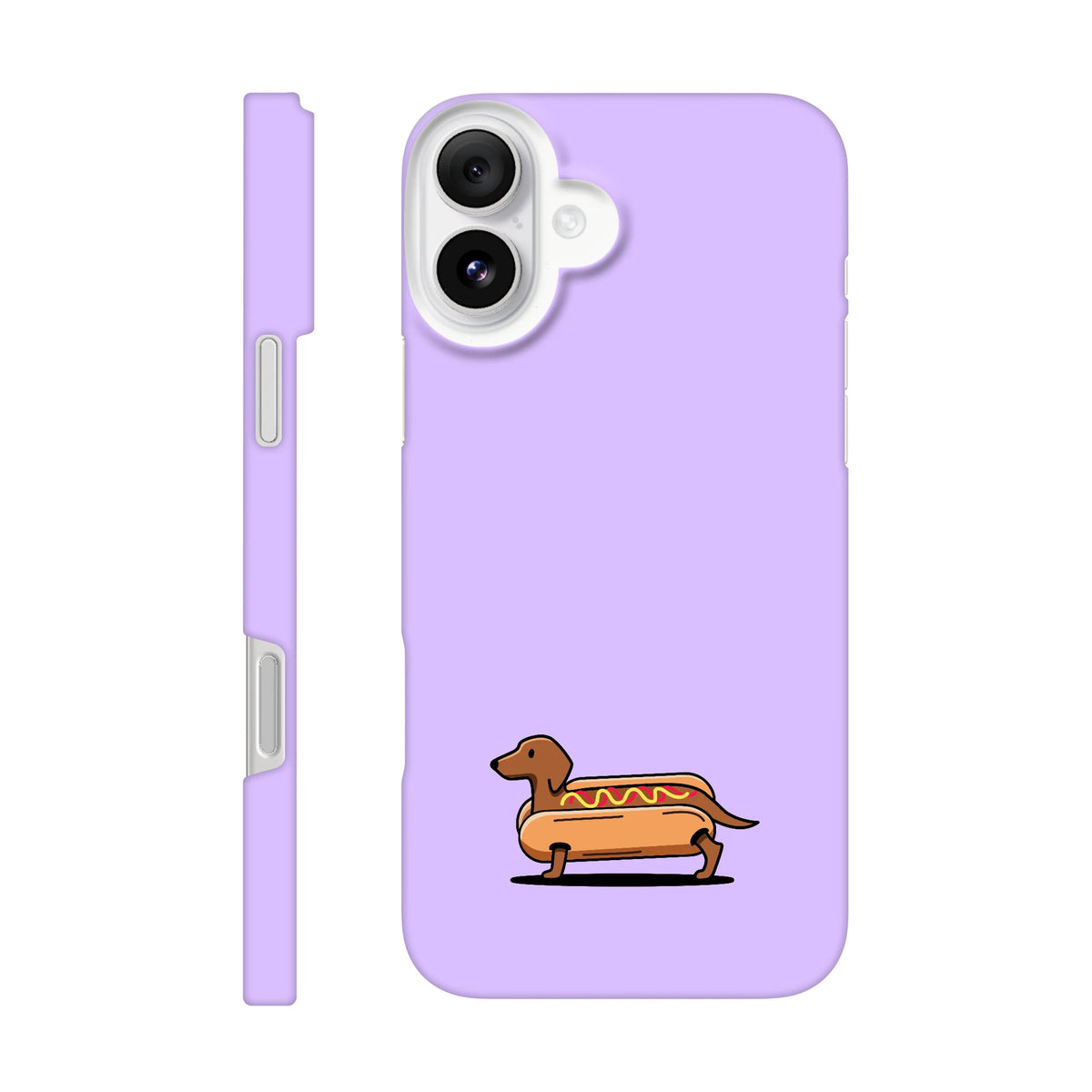 Dackel iPhone Handyhülle „Hot Dog“ - iPhone 16 Plus Flieder