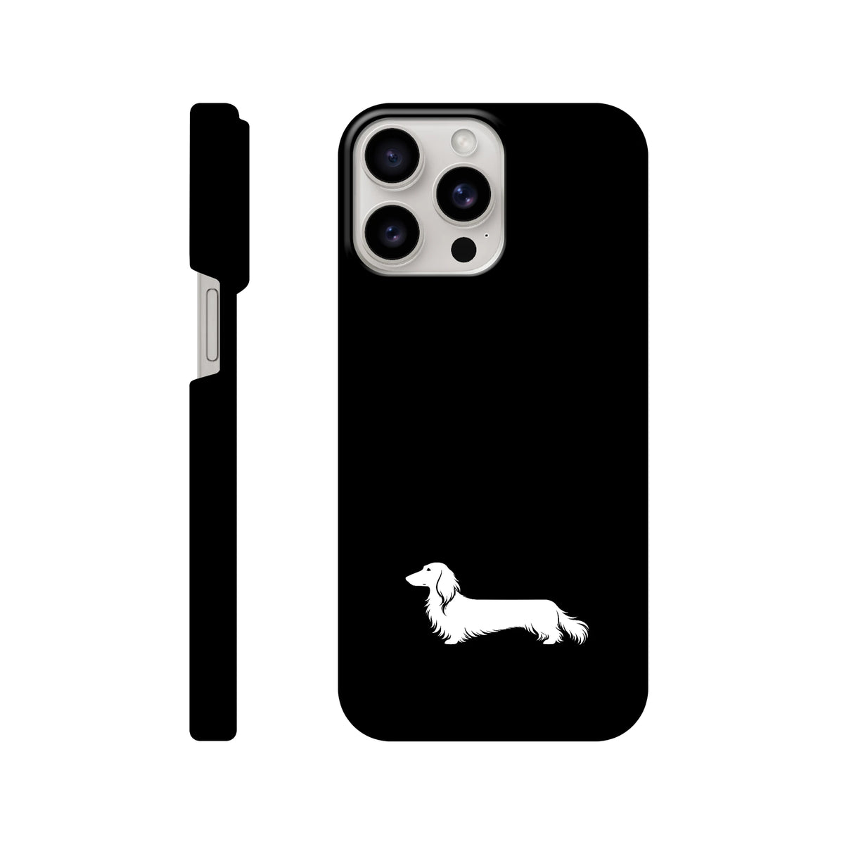 Langhaardackel iPhone Handyhülle „Finn“ - iPhone 15 Pro Max Schwarz
