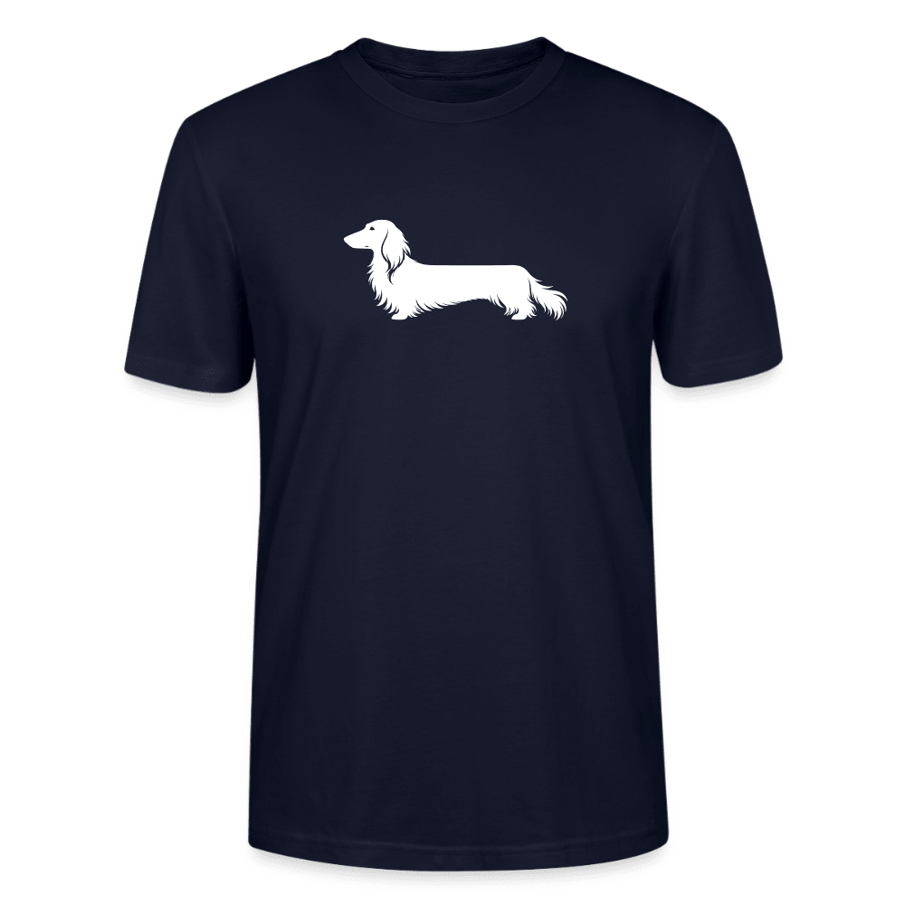 Langhaardackel T-Shirt „Finn“ - Unisex, großes Motiv - Navy