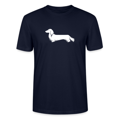 Langhaardackel T-Shirt „Finn“ - Unisex, großes Motiv - Navy