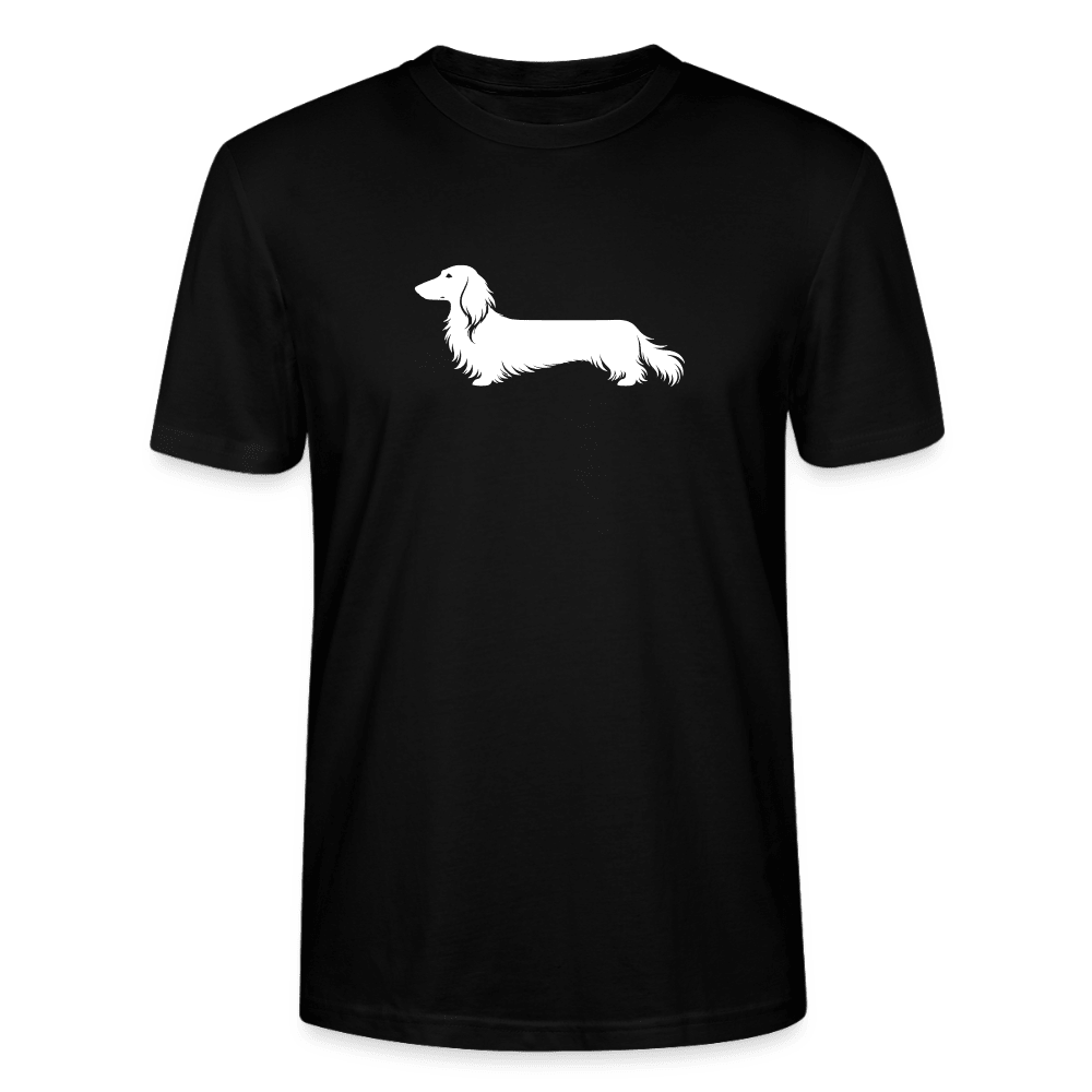 Langhaardackel T-Shirt „Finn“ - Unisex, großes Motiv - Schwarz