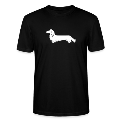 Langhaardackel T-Shirt „Finn“ - Unisex, großes Motiv - Schwarz
